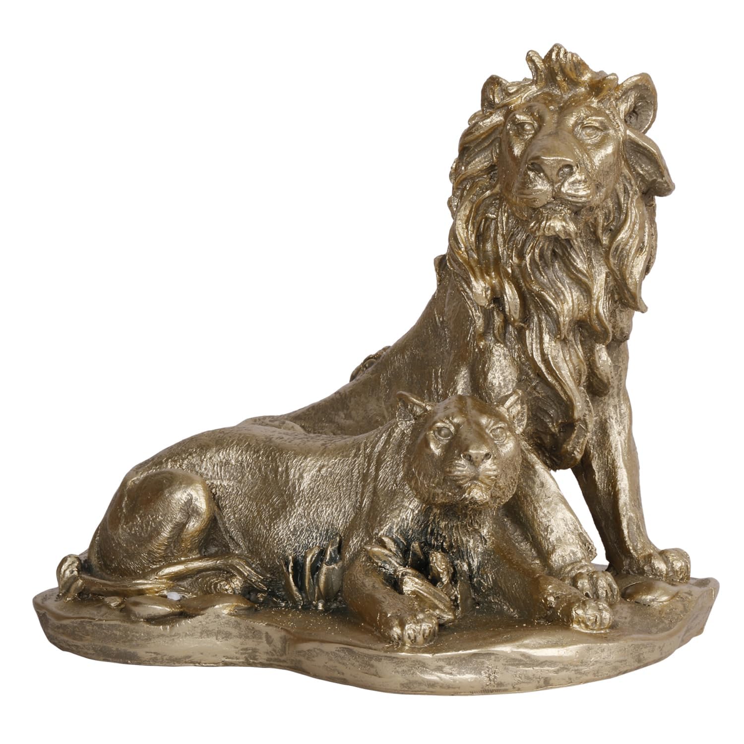 Heartwarming Lion Family In A Gold Color Resin Sculpture Height 7 Inch - SvarupArt