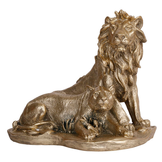 Heartwarming Lion Family In A Gold Color Resin Sculpture Height 7 Inch - SvarupArt