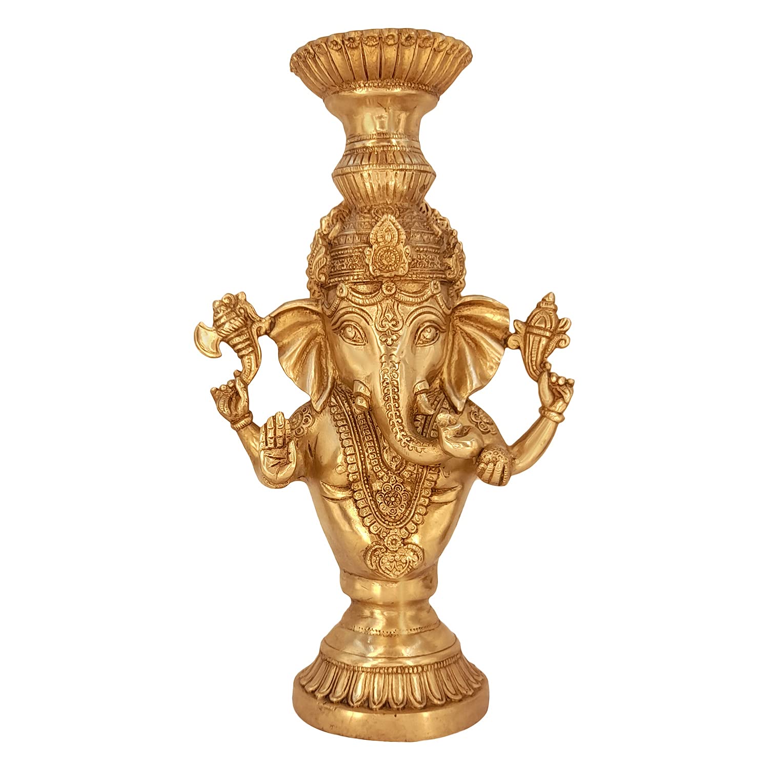 Brass Ganesha Idol for Home Decoration Ganpati Statue Murti for Gift Height 13 Inch Weight 4.1 Kg Color Gold - SvarupArt