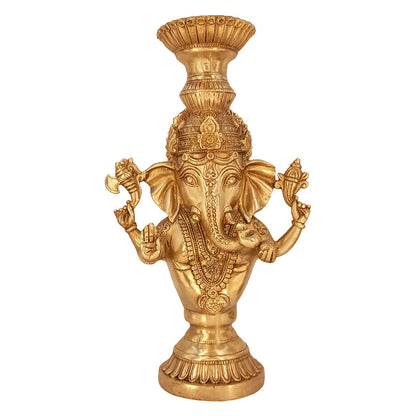 Brass Ganesha Idol for Home Decoration Ganpati Statue Murti for Gift Height 13 Inch Weight 4.1 Kg Color Gold - SvarupArt