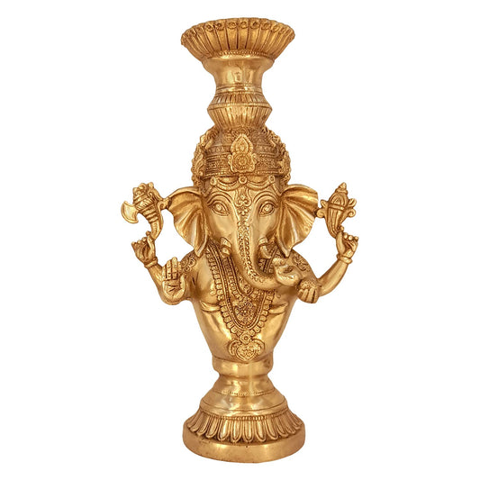 Brass Ganesha Idol for Home Decoration Ganpati Statue Murti for Gift Height 13 Inch Weight 4.1 Kg Color Gold - SvarupArt