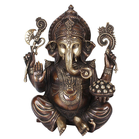 Brass Ganesha Idol for Home Decoration Ganpati Statue Ganesh Murti for Gift Height 9.5 Inch Color Bronze - SvarupArt
