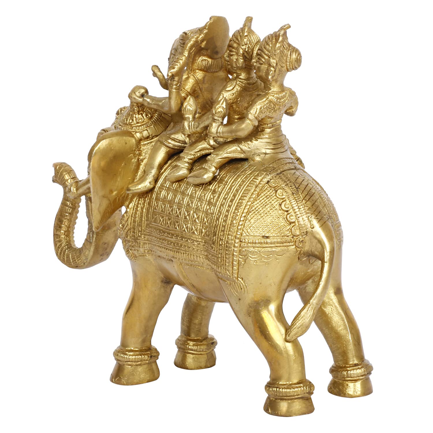 Brass Riddhi Siddhi Ganesha Ganesh Sitting on Elephant Idol Murti God Ganesha Vinayak Ganpati 8.5 Inch Gold Color - SvarupArt