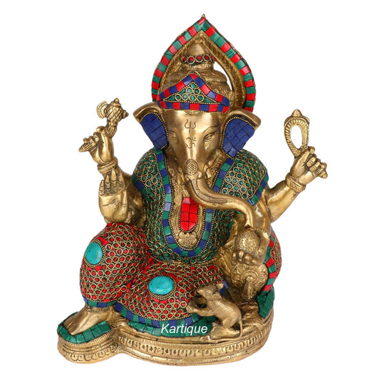 Brass Ganesha Ganesh Idol for Home Decor Ganpati Statue Murti for Gift Height 13 Inch - SvarupArt