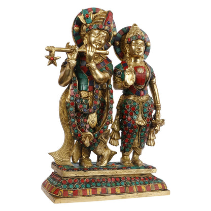 Brass Radha Krishna Murti Big Size Idol for Gift Height 12 Inch Weight 5.2 Kg Multicolor - SvarupArt