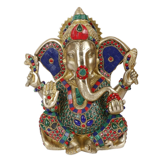 Brass Ganesha Idol for Home Decoration Ganpati Statue Murti for Gift Height 10.5 Inch Weight 5.6 Kg Color Multicolor - SvarupArt