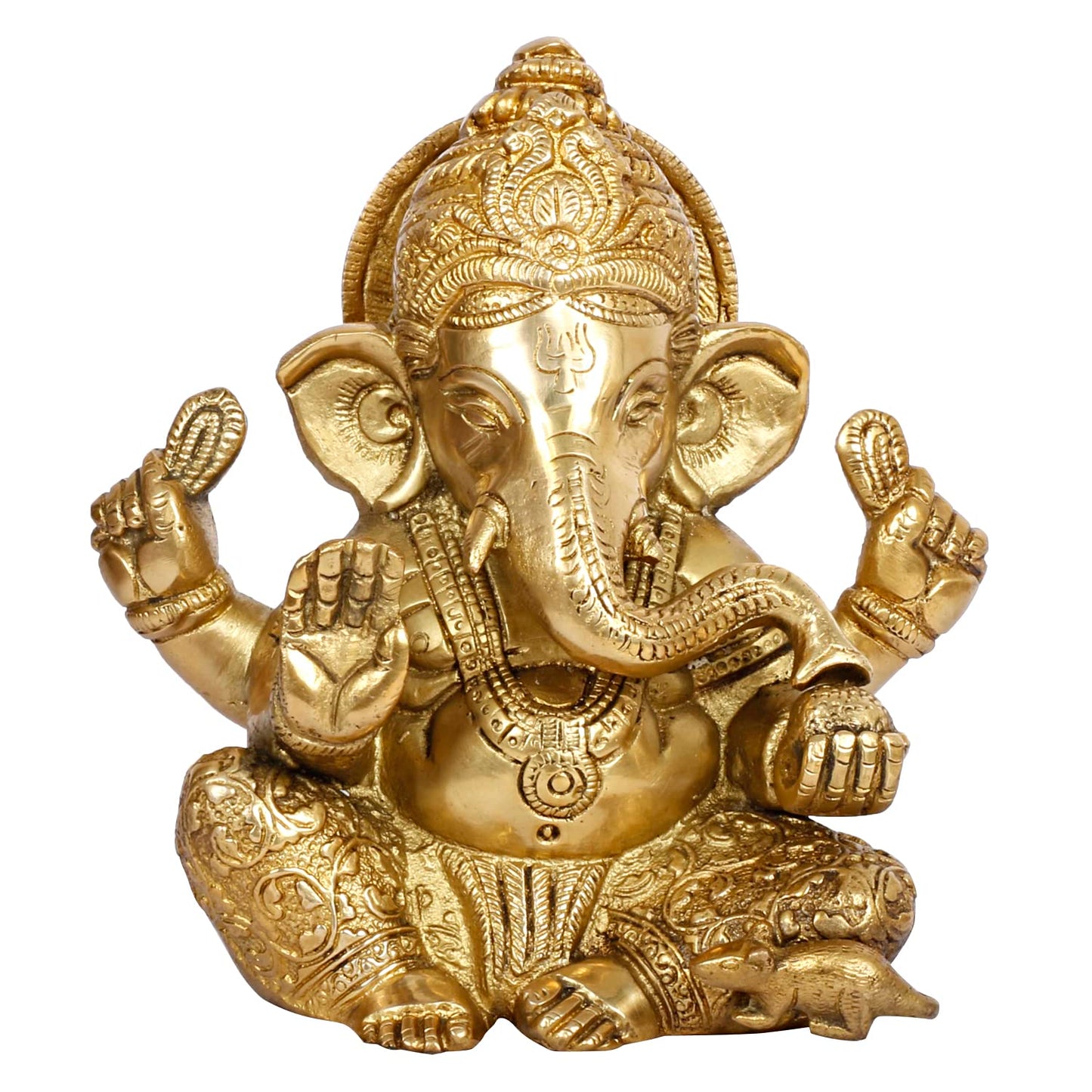 Brass Blessing Ganesha Idol Ganesh Statue Ganpati Murti for Puja Home Entrance Decor Diwali Gift 6.5 Inch - SvarupArt