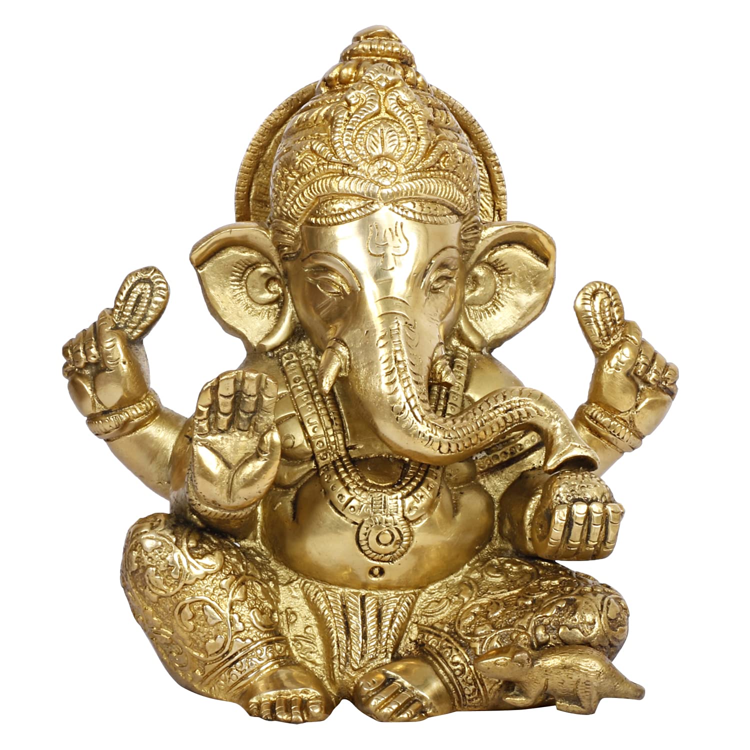 Brass Blessing Ganesha Idol Ganesh Statue Ganpati Murti for Puja Home Entrance Decor Diwali Gift 6.5 Inch - SvarupArt