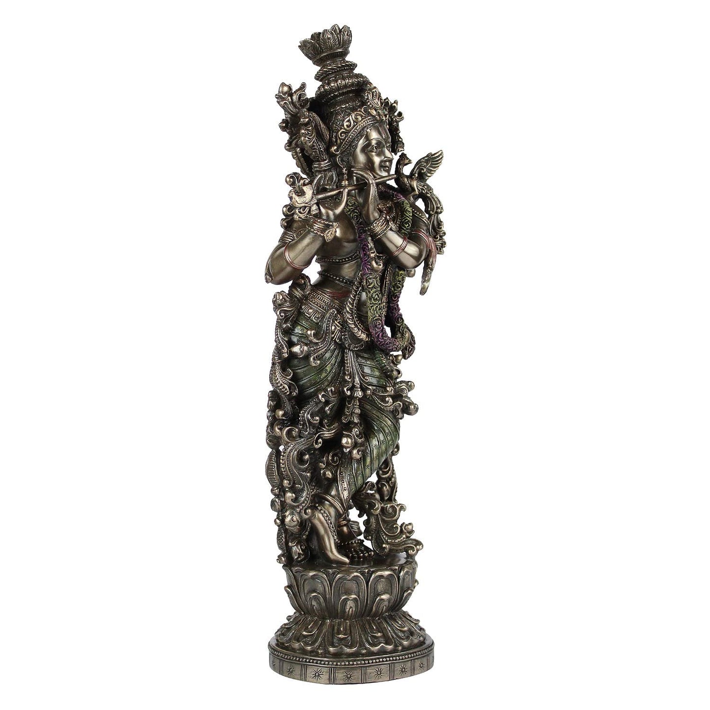 Resin Idol Krishna Bhagwan Murli Kishan Murti Playing Bansuri Height 15 Inch Weight 1.5 Kg Color Antique - SvarupArt