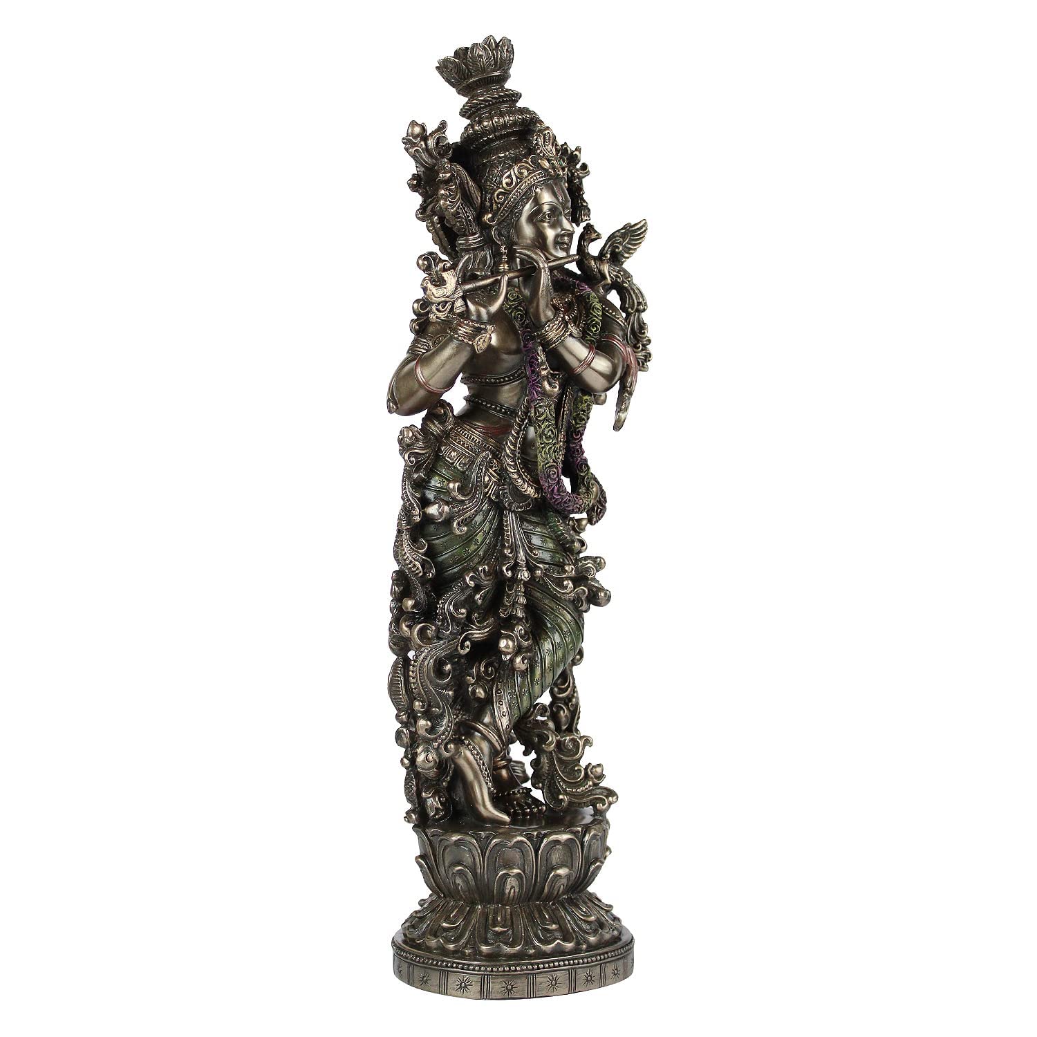 Resin Idol Krishna Bhagwan Murli Kishan Murti Playing Bansuri Height 15 Inch Weight 1.5 Kg Color Antique - SvarupArt