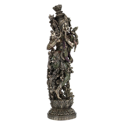 Resin Idol Krishna Bhagwan Murli Kishan Murti Playing Bansuri Height 15 Inch Weight 1.5 Kg Color Antique - SvarupArt