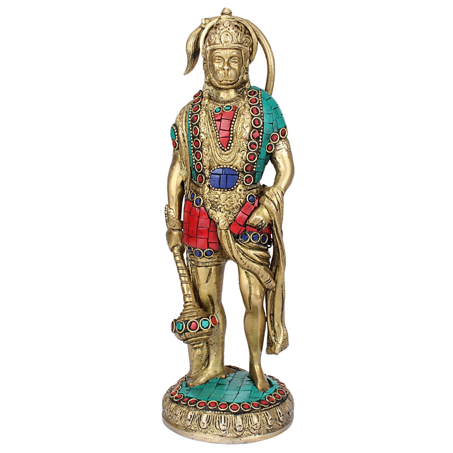 Brass Hanuman Ji Murti Lord Balaji Bajrangbali Bahubali Sankat Mochan Bhagwan Idol Multicolor Height 10 Inches - SvarupArt