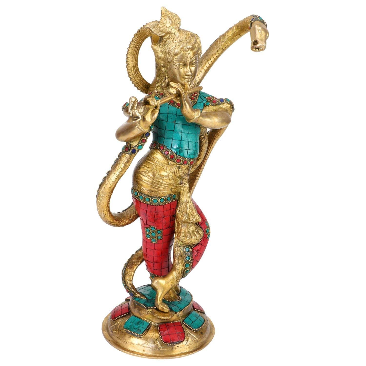 Brass Krishna Bhagwan Idol Murli Kishan Murti Playing Bansuri Gift for Home Mandir Decor Marriage Height 15 Inch - SvarupArt