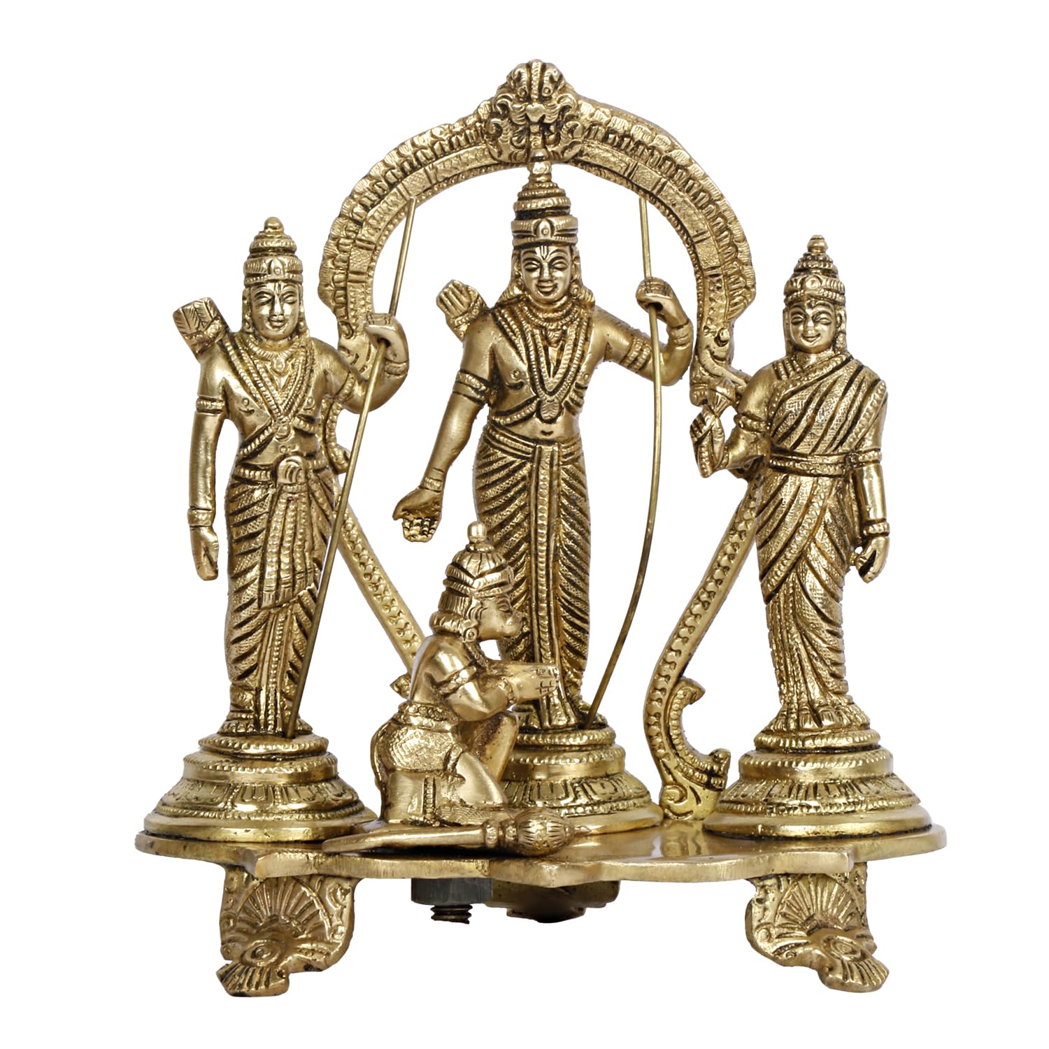 Brass Lord Rama Family Ram Darbar Ram, Sita, Laxman, Hanuman for Home Office Pooja Decor Gift Decor (Height 8 Inches) - SvarupArt