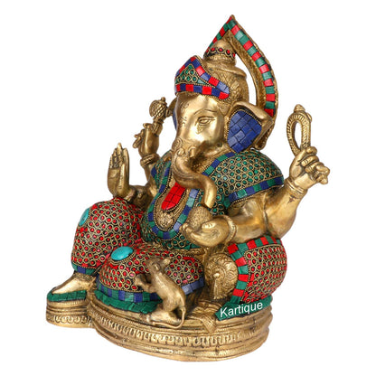 Brass Ganesha Ganesh Idol for Home Decor Ganpati Statue Murti for Gift Height 13 Inch - SvarupArt