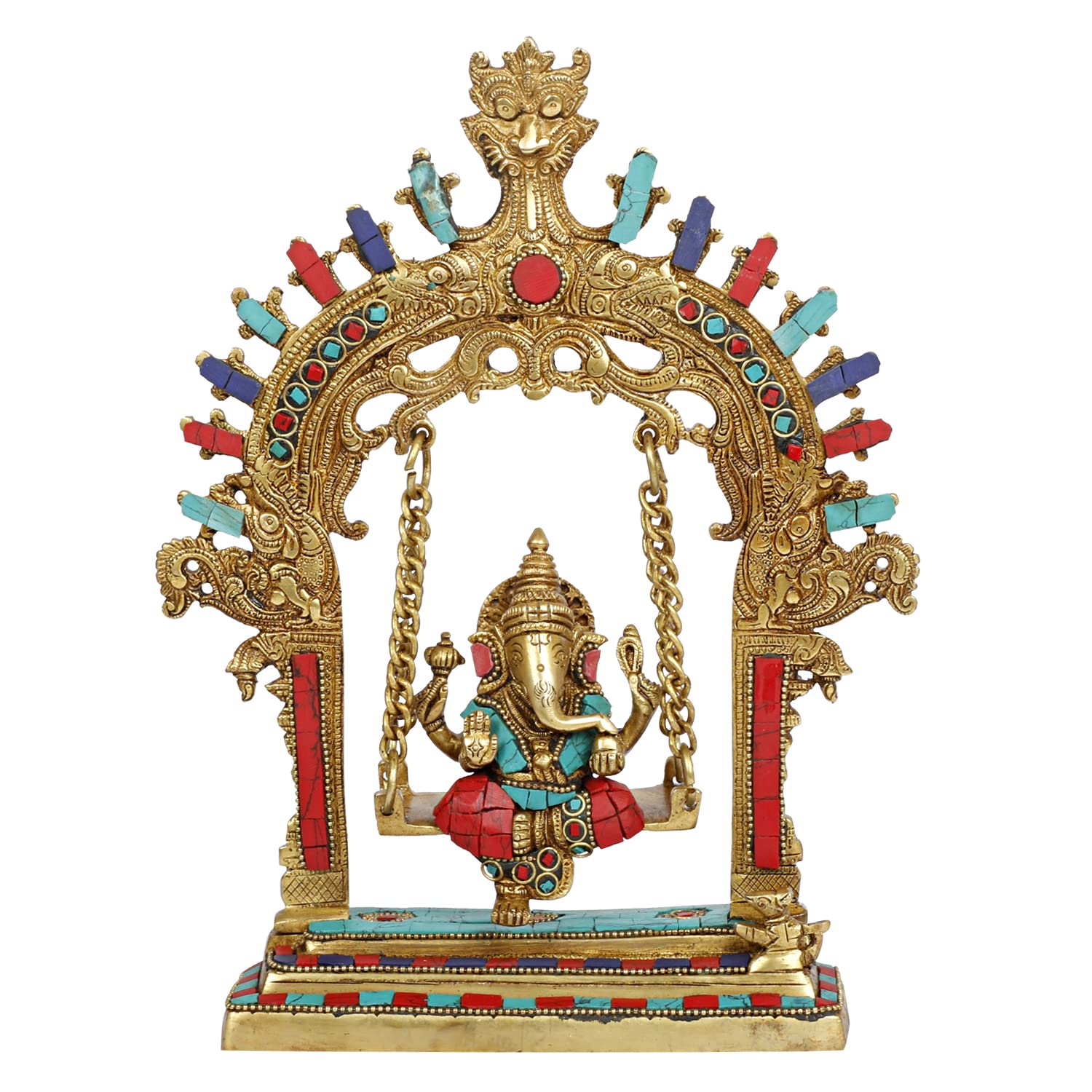Brass Lord Ganesha Jhula Idol for Gift Ganpati Statue Puja Home Decor Office Decoration Vinayaka Murti Jhoola Swing 1... - SvarupArt