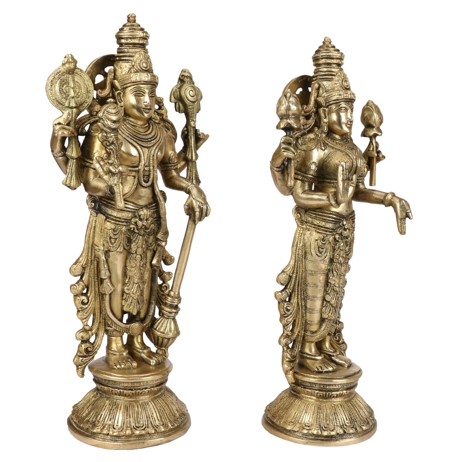 Brass Vishnu Laxmi Murti Lord Bhagwan Vishnu Narayan Lakshmi Statue Idol Murti for Home Decor Mandir Pooja Height 13 Inch - SvarupArt