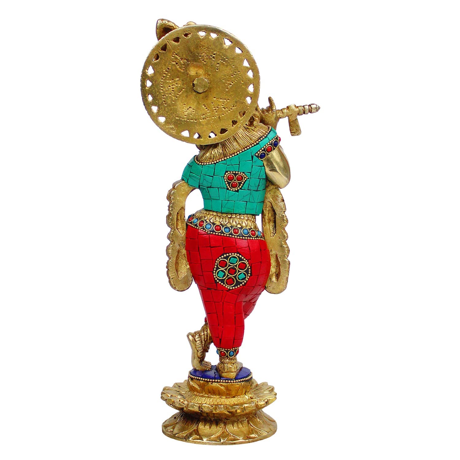 Brass Krishna Statue for Living Room Showpiece in Multi Color Height 12 Inch - SvarupArt