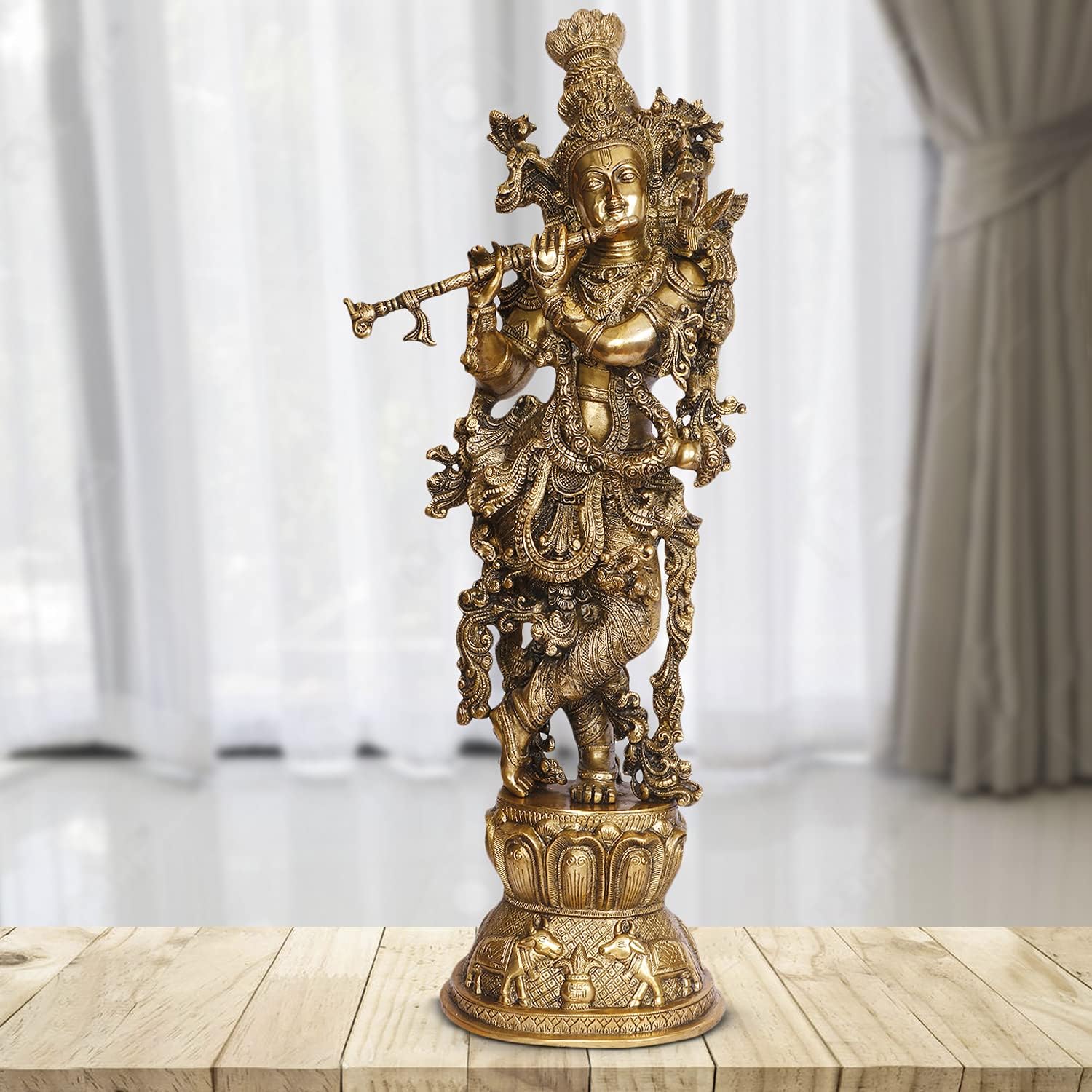Brass Statue Murti of Lord Krishna Idol Playing Flute Big Size for Home Decor for Living Room Pooja Item Temple Mandi... - SvarupArt