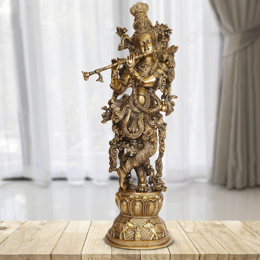 Brass Statue Murti of Lord Krishna Idol Playing Flute Big Size for Home Decor for Living Room Pooja Item Temple Mandi... - SvarupArt