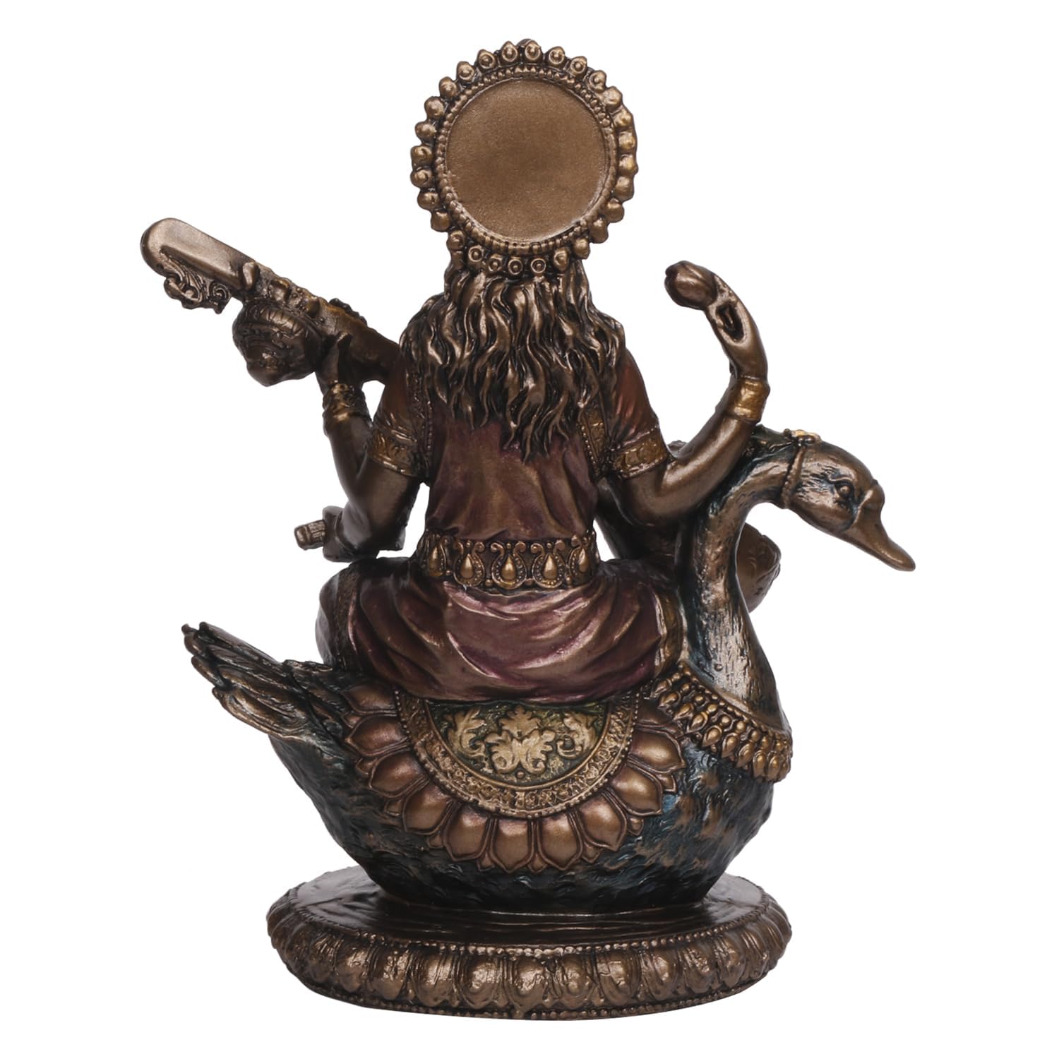Bronze Colored Resin Saraswati Statue With A Height Of 8 Inches. - SvarupArt