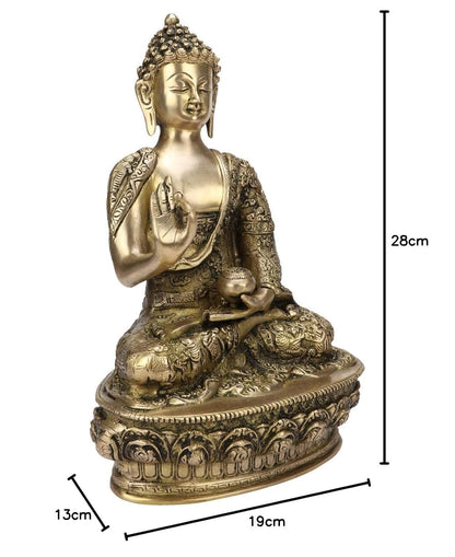 Brass Gautam Buddha Idol Statue Murti Draped in Stone Embellished Shawl for Home Decoration Blessing Buddha Height 11 Inch - SvarupArt