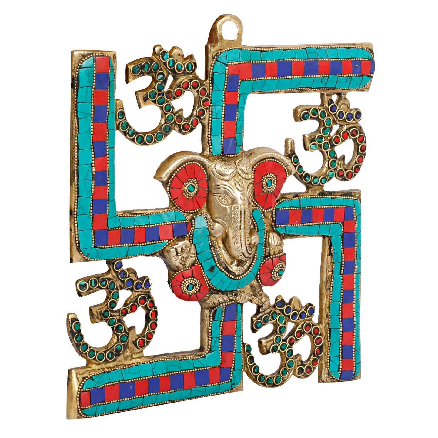 Brass Om Ganesha Swastika Wall Hanging, Brass Ganesh for Decor Entrance 8 Inch - SvarupArt