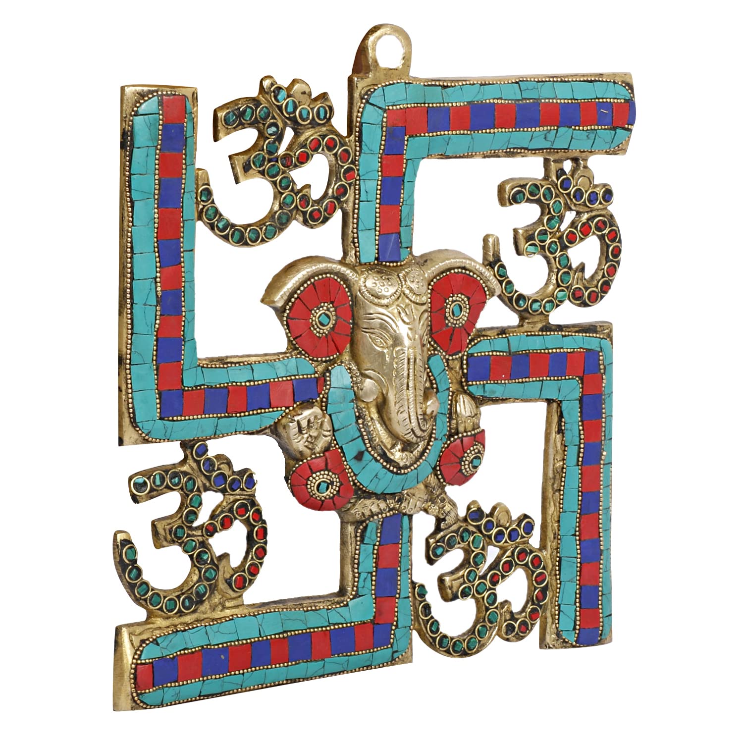 Brass Om Ganesha Swastika Wall Hanging, Brass Ganesh for Decor Entrance 8 Inch - SvarupArt