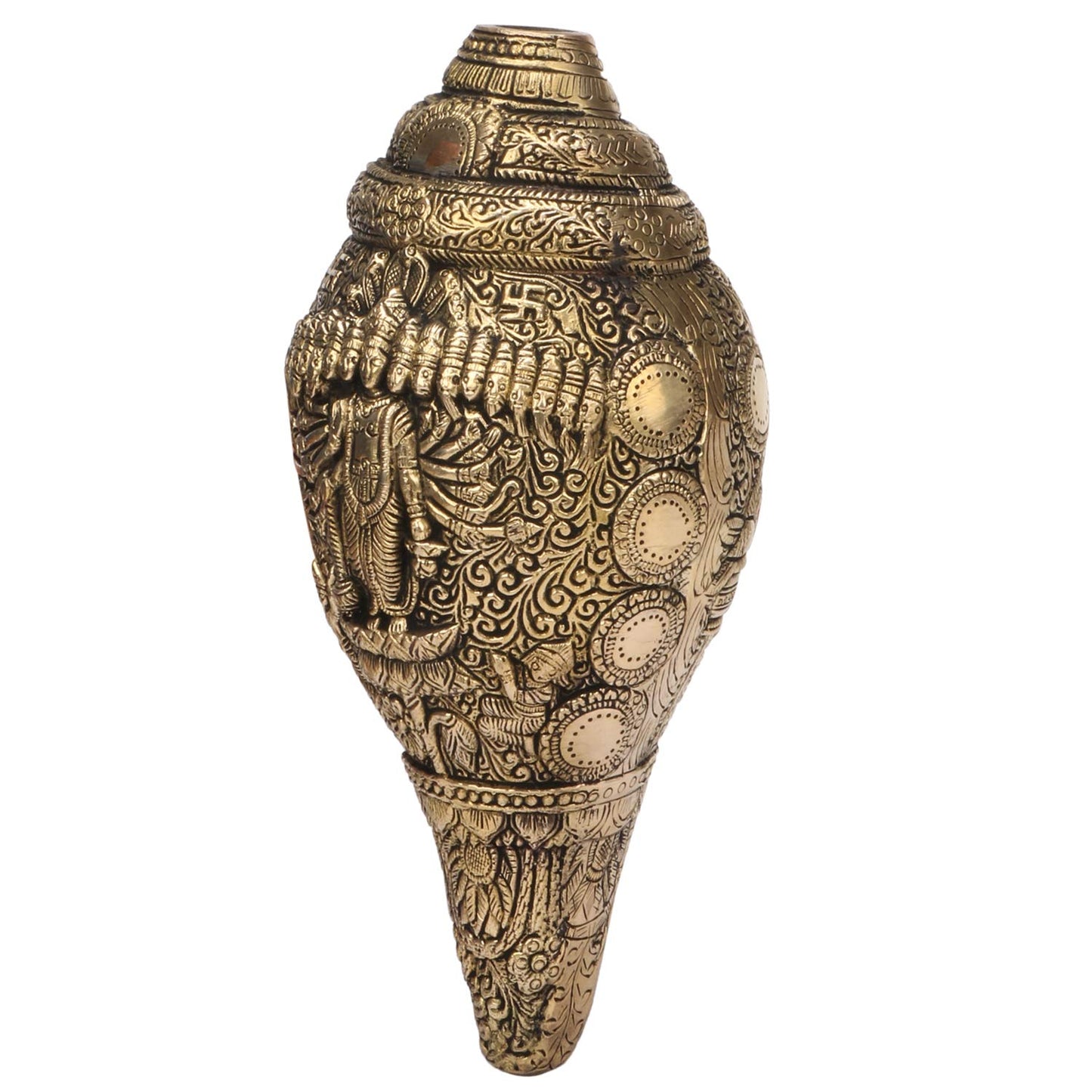 Brass Vishnu Virat Roop Shankh Wall Hanging Conch Table Top 10 Inch Gold Standard 1 Pcs - SvarupArt