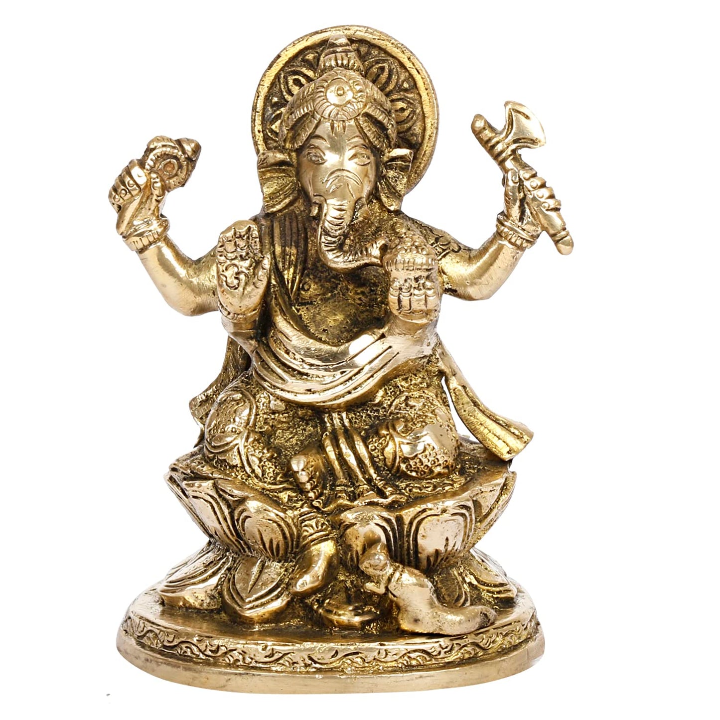 Brass Ganesha Sitting on Lotus