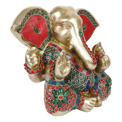 Brass Ganesha Idol for Home Decoration Ganpati Statue Murti for Gift Height 8 Inch Weight 5.1 Kg Color Multicolor - SvarupArt