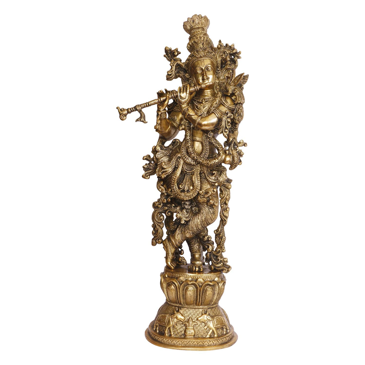 Brass Statue Murti of Lord Krishna Idol Playing Flute Big Size for Home Decor for Living Room Pooja Item Temple Mandi... - SvarupArt