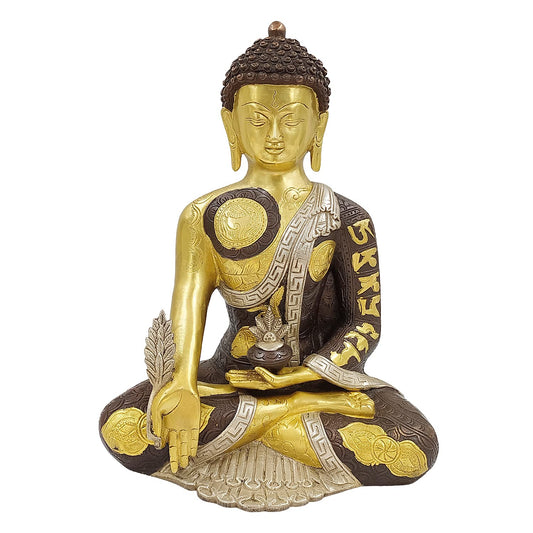 Brass Buddha Idol in Bhumisparsha Mudra Statue Tibetan Buddhist Décor Height 12 Inch Weight 6 Kg Color Multicolor - SvarupArt