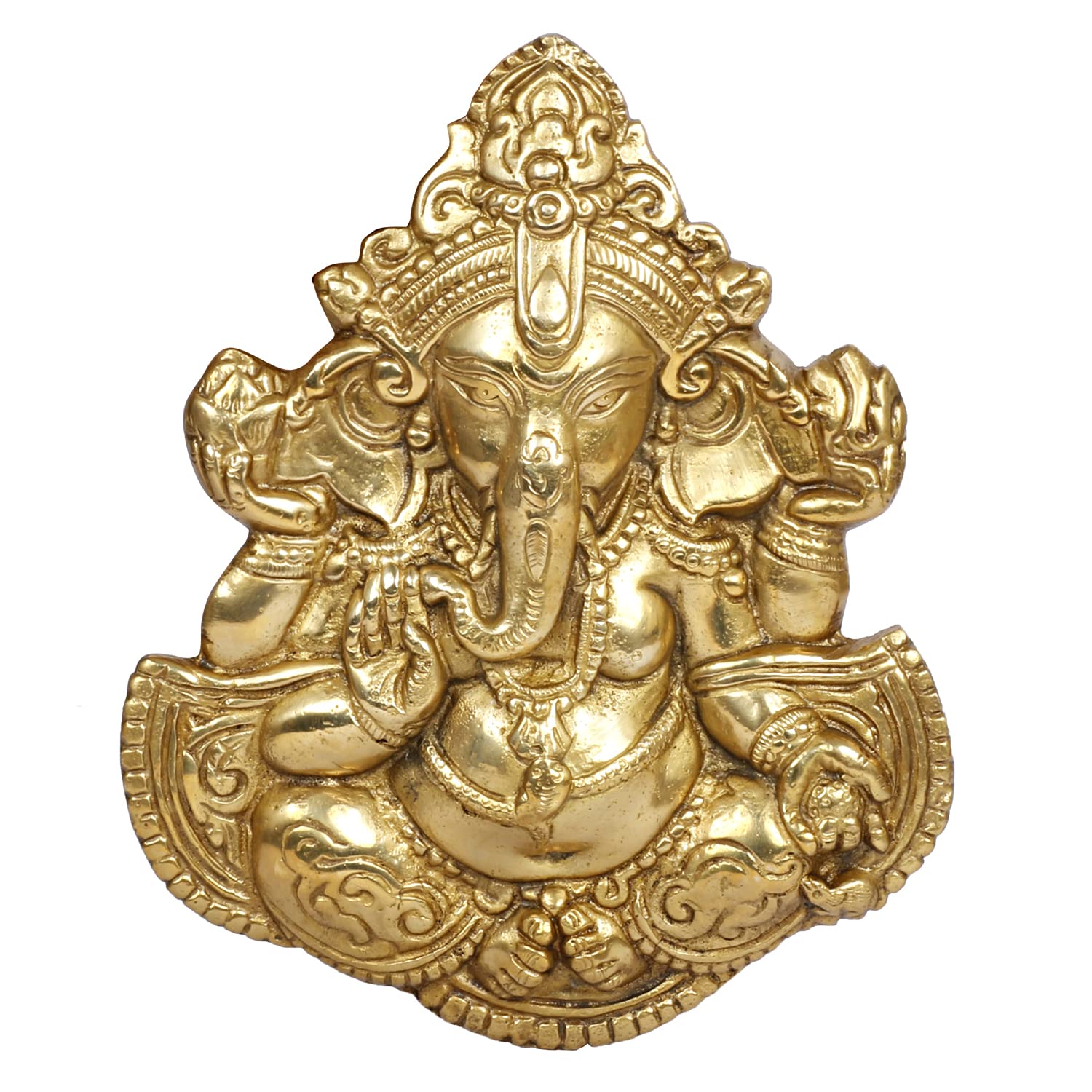 Brass Blessing Ganesha Idol Ganesh Statue Ganpati Wall Hanging Murti for Puja Home Entrance Decor Diwali Gift 8 Inch - SvarupArt