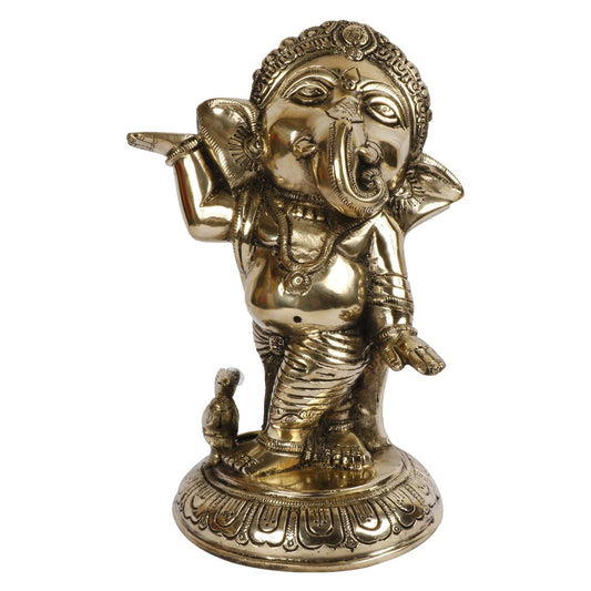 Brass Ganesha Idol for Home Decoration Ganpati Statue Murti for Gift Height 10 Inch Weight 3.4 Kg Color Gold - SvarupArt