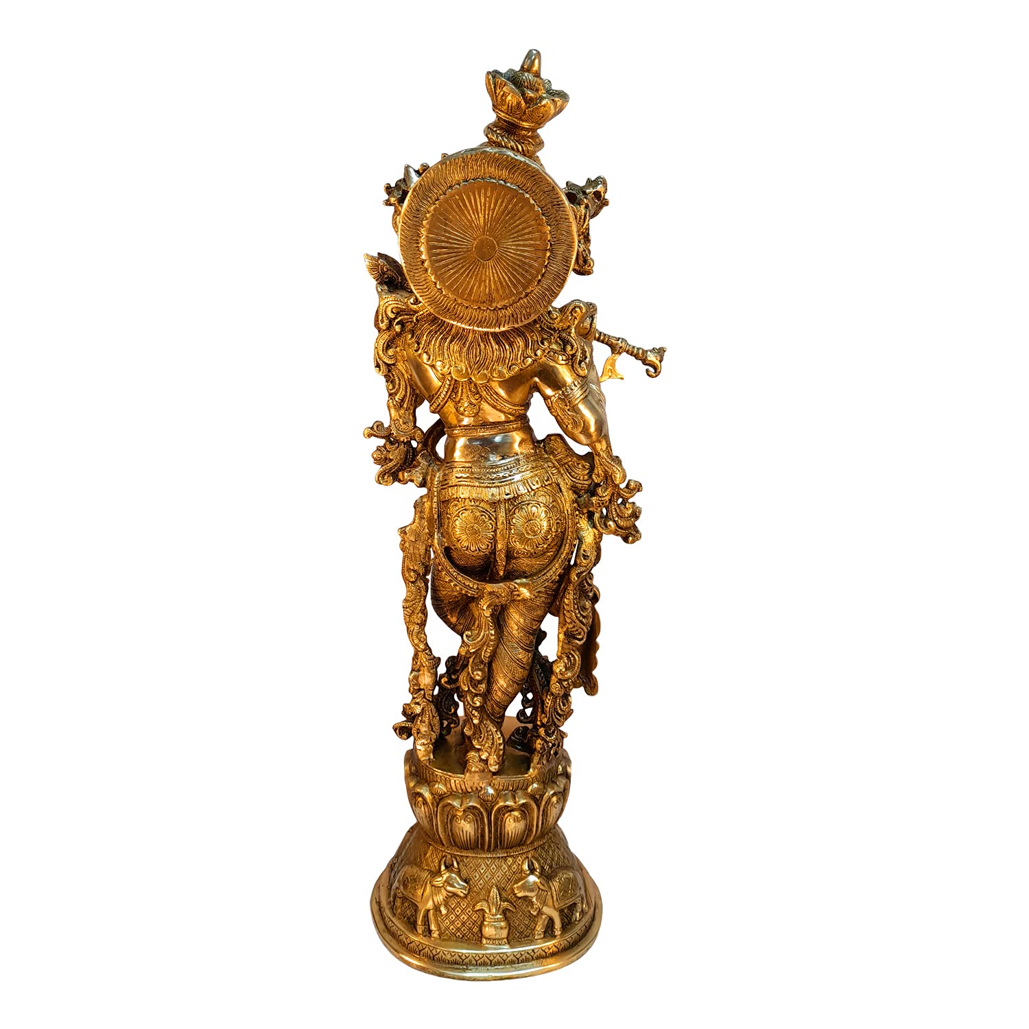 Brass Krishna Bhagwan Idol Murli Kishan Murti Playing Bansuri Gift for Home Mandir Decor Marriage Height 29 Inch - SvarupArt
