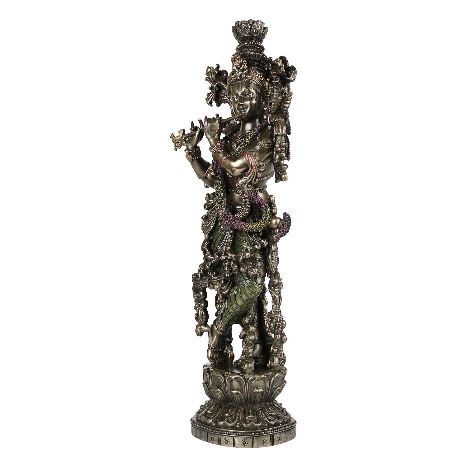 Resin Idol Krishna Bhagwan Murli Kishan Murti Playing Bansuri Height 15 Inch Weight 1.5 Kg Color Antique - SvarupArt