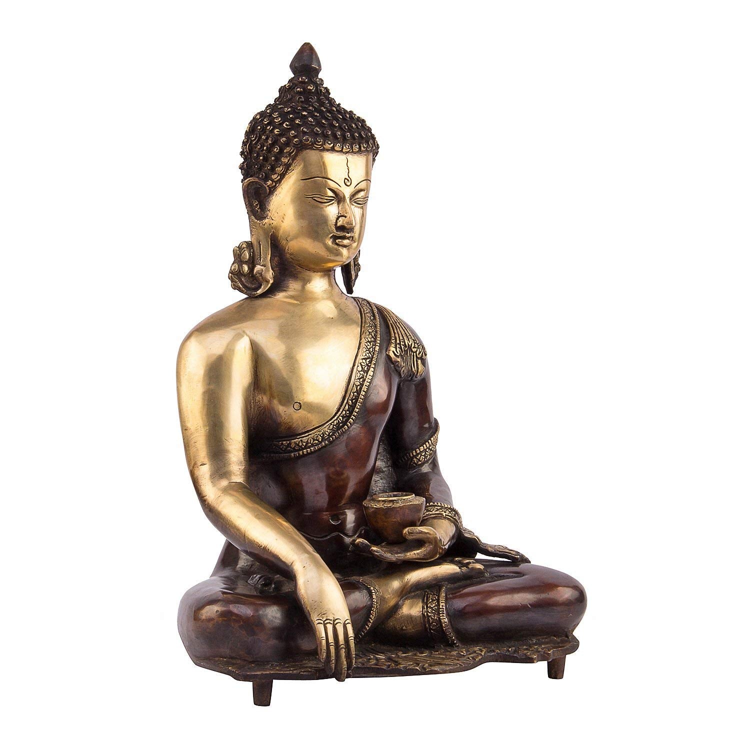 Big Brass Buddha Idol Statue Bhumisparsha Gautam Budd Tibetan Buddhist Decor Height 16 Inch Color Copper Gold - SvarupArt