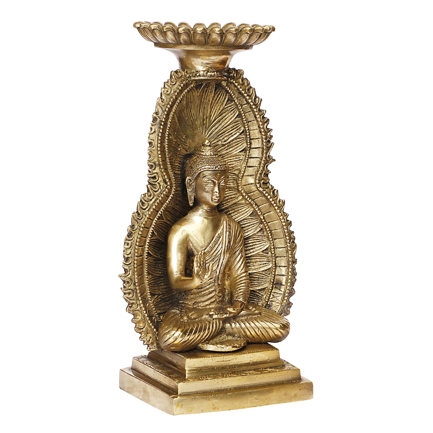 Brass Gautam Buddha Idol Statue Murti Draped in Stone Embellished Shawl for Home Decoration Blessing Buddha Height 12 Inch - SvarupArt