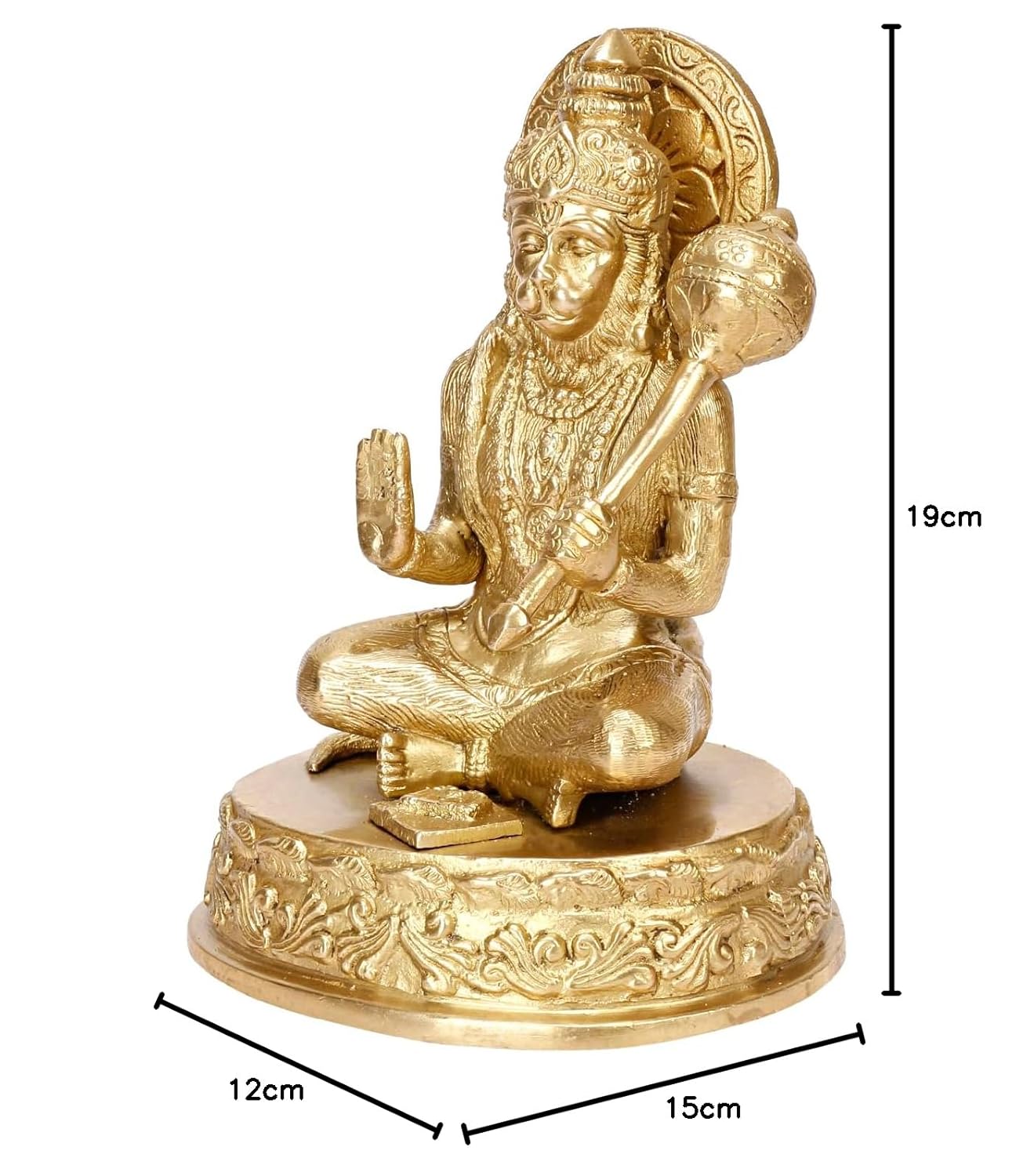 Brass Hanuman Ji Murti Blessing Lord Balaji Bajrangbali Sankat Mochan Bhagwan Idol Gold Color Height 7.5 Inches - SvarupArt