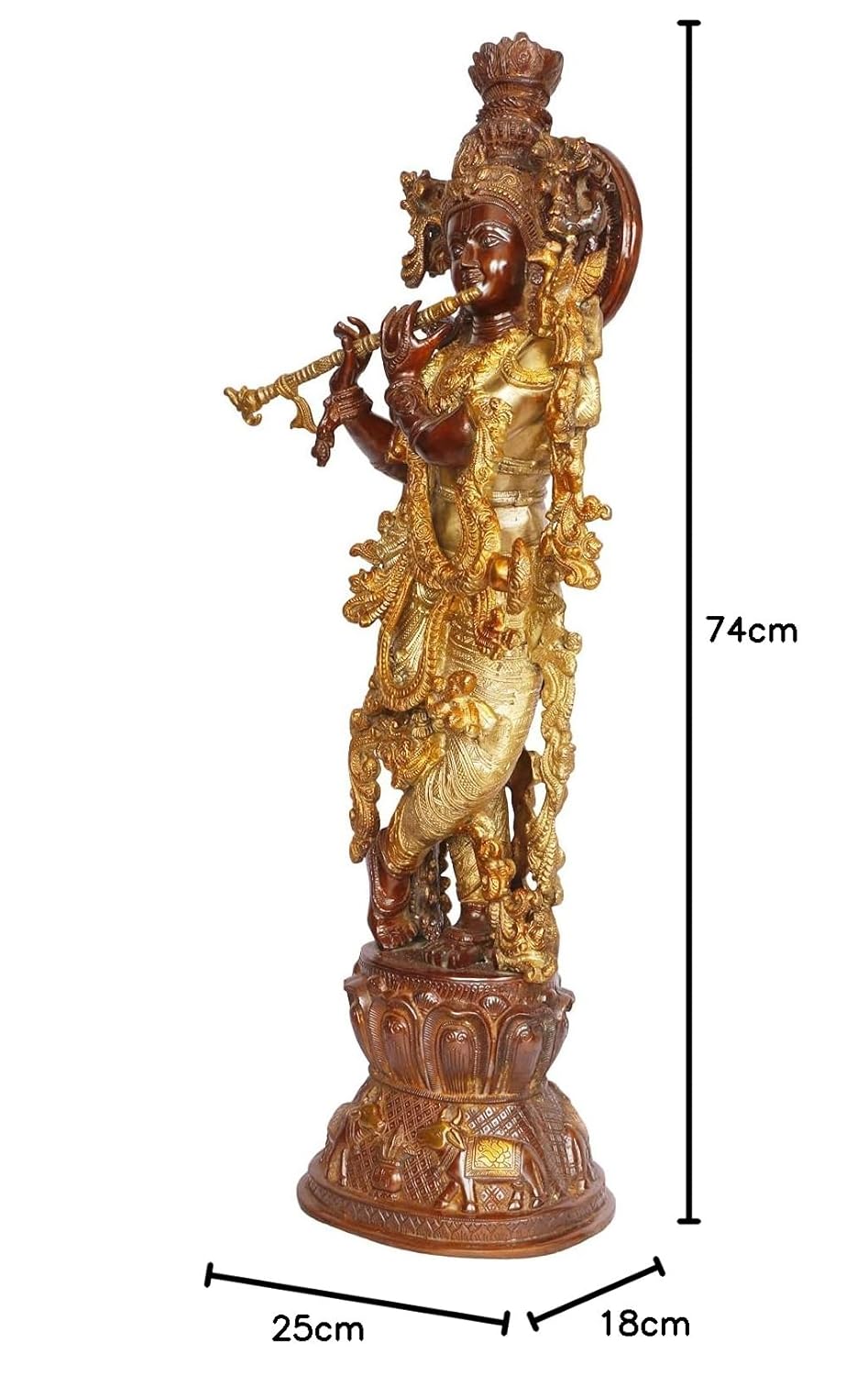 Brass Krishna Bhagwan Idol Murli Kishan Murti Playing Bansuri Gift for Home Mandir Decor Marriage Height 29 Inch - SvarupArt
