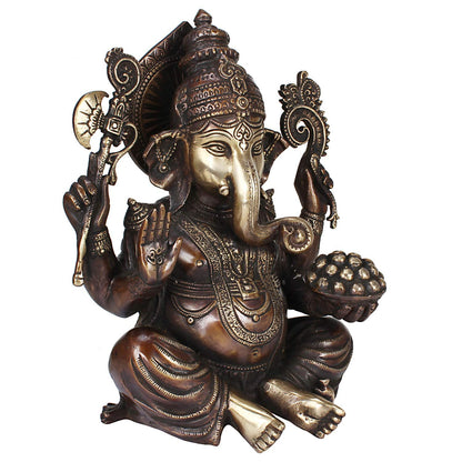 Brass Ganesha Idol for Home Decoration Ganpati Statue Ganesh Murti for Gift Height 9.5 Inch Color Bronze - SvarupArt