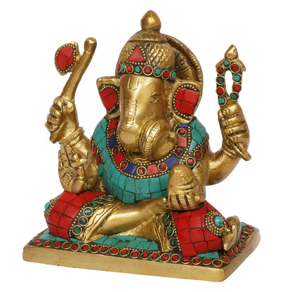 Brass Ganesha Idol for Home Decoration Ganpati Statue Murti for Gift Height 6 Inch Weight 1.9 Kg Color Multicolor - SvarupArt