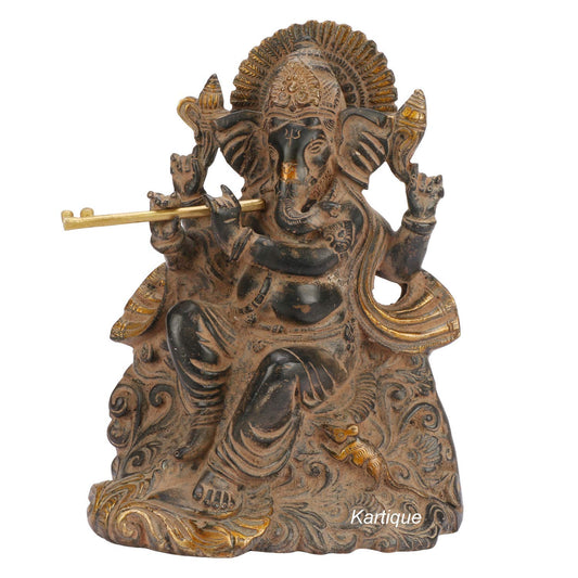 Brass Ganesha Idol for Home Decoration Ganpati Statue Murti for Gift Height 8 Inch Weight 3.3 Kg Color Brown - SvarupArt