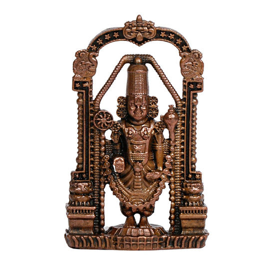 Copper Idol Tirupati Balaji Venkateshwara Statue Vishnu Chakra Namah Shankh Murti Lord Srinivasa Patina Antique - SvarupArt