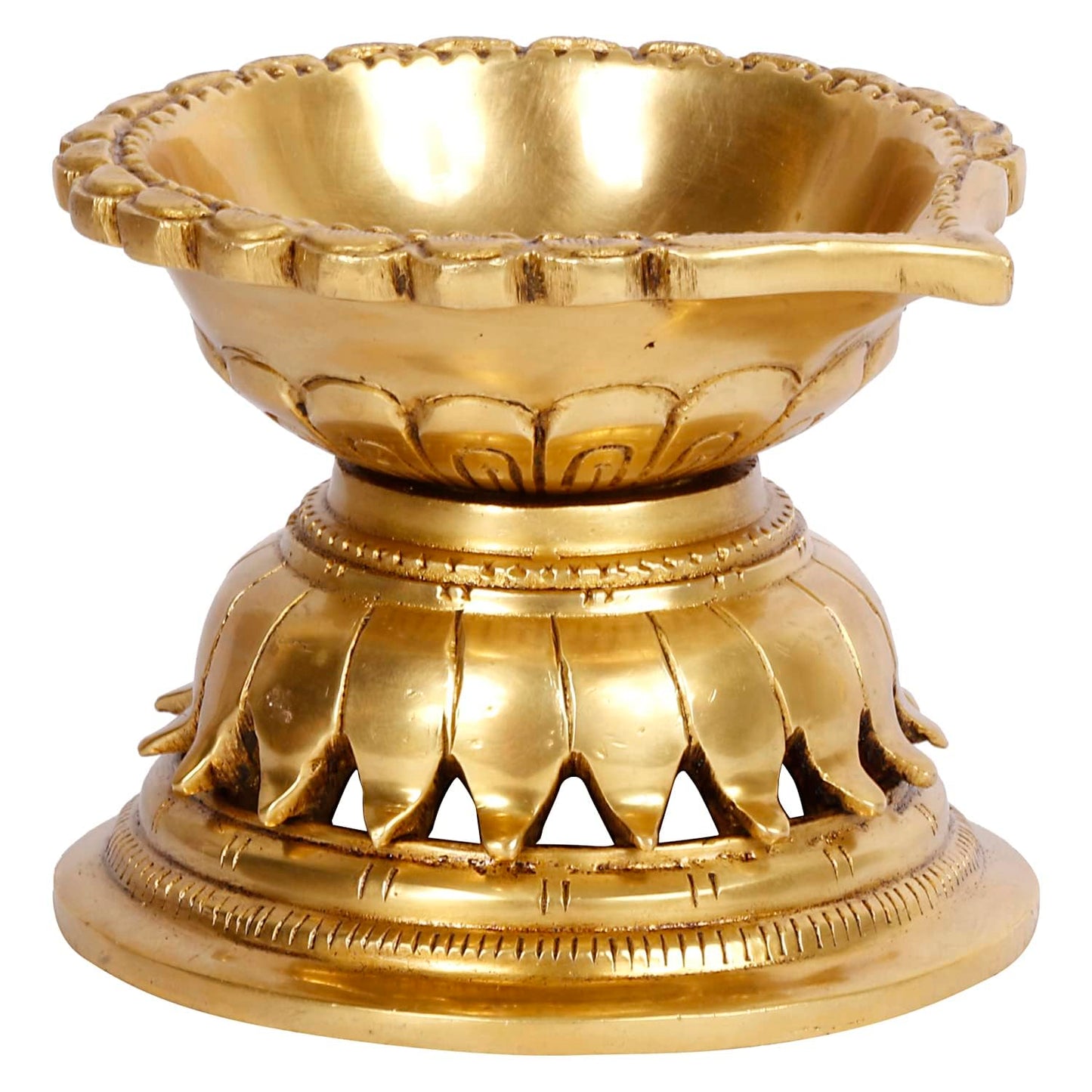 Ethnic Hand Made Brass Diya Oil Lamp Deepak Showpiece Decor Gift Diwali 10x8x7 cm Gold - SvarupArt