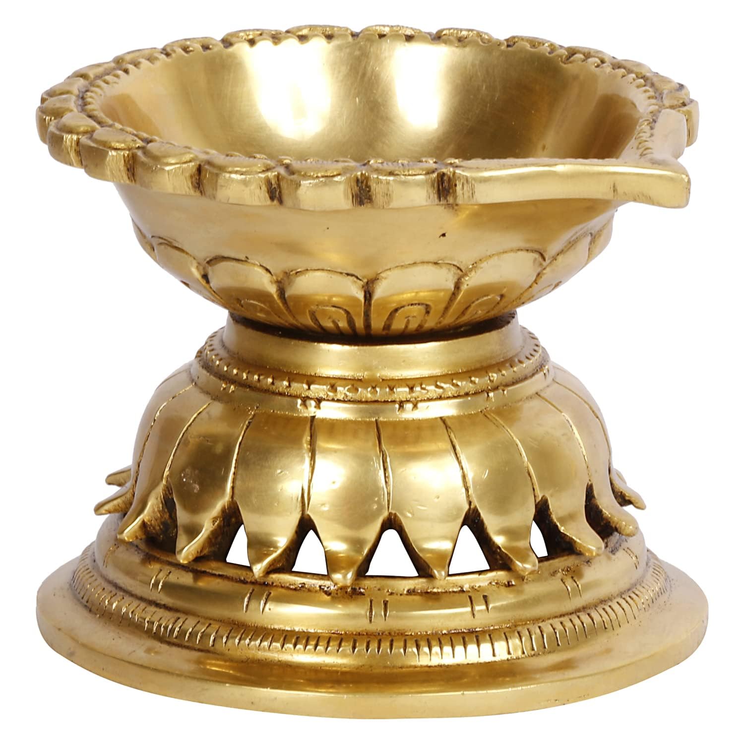 Ethnic Hand Made Brass Diya Oil Lamp Deepak Showpiece Decor Gift Diwali 10x8x7 cm Gold - SvarupArt