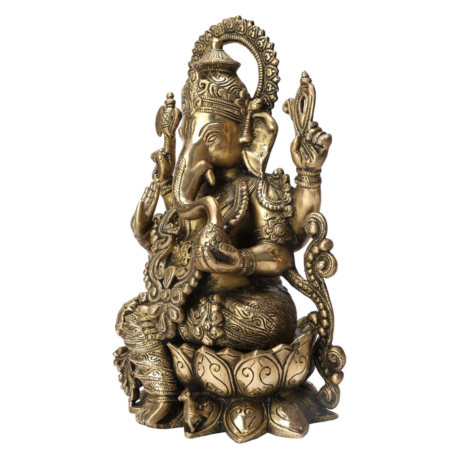 Brass Ganesha Idol for Home Decoration Ganpati Statue Murti for Gift Height 13 Inch Weight 7.5 Kg Color Gold - SvarupArt