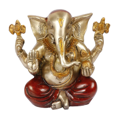 Brass Ganesha Idol for Home Decoration Ganpati Statue Murti for Gift Height 6.5 Inch Weight 3 Kg Color Multicolor - SvarupArt