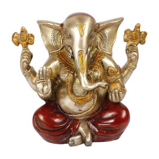 Brass Ganesha Idol for Home Decoration Ganpati Statue Murti for Gift Height 6.5 Inch Weight 3 Kg Color Multicolor - SvarupArt